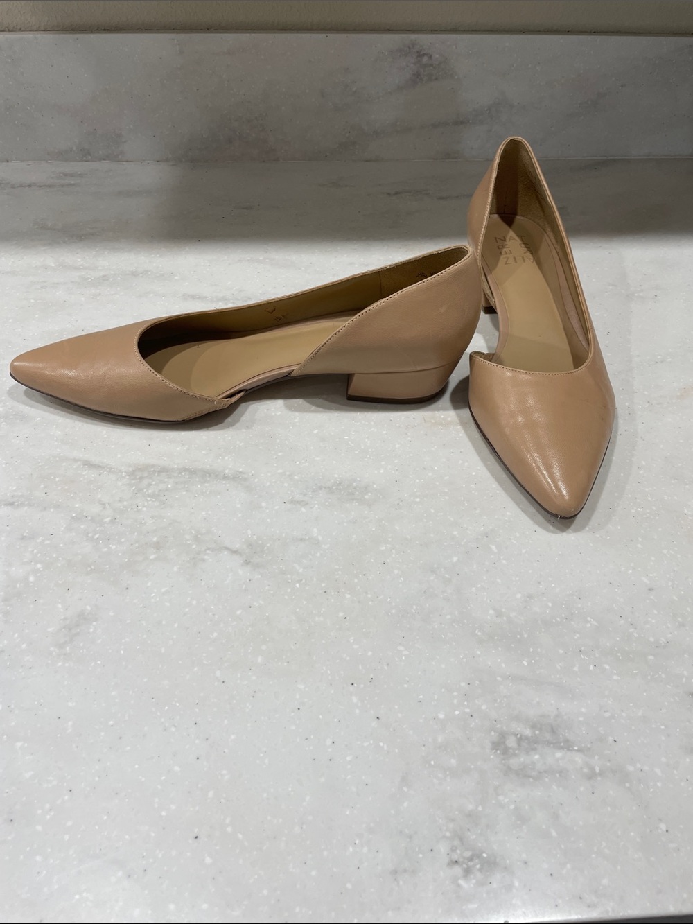 Naturalizer Pointed-Toe Low Block Heel Flats in Taupe